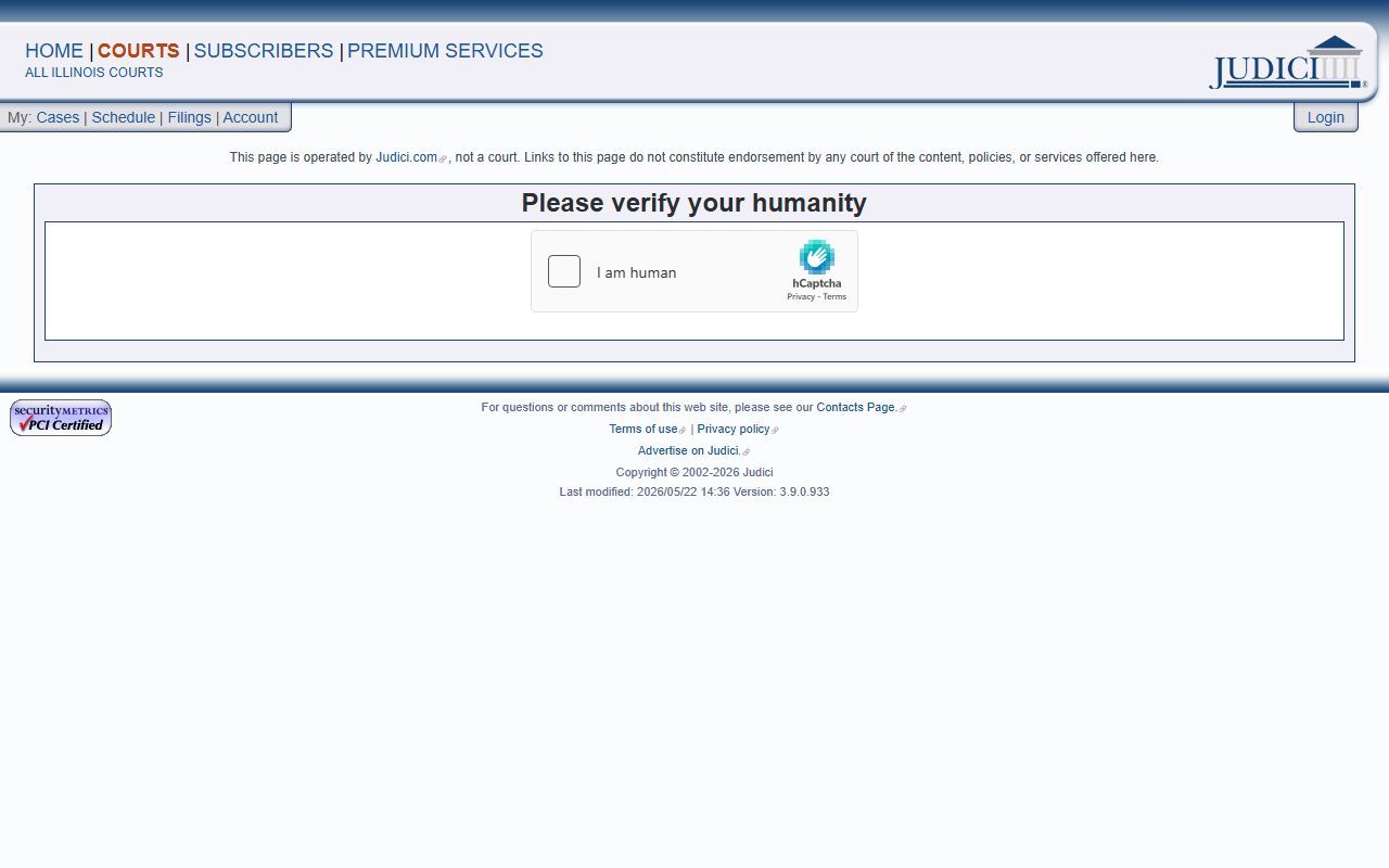 Judici Williamson County case search interface for court records after arrest